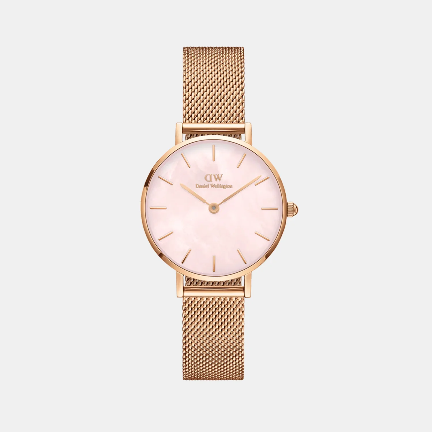 Petite Women Quartz Mother of Pearl Pink Dial Analog Stainless Steel Watch DW00100513K