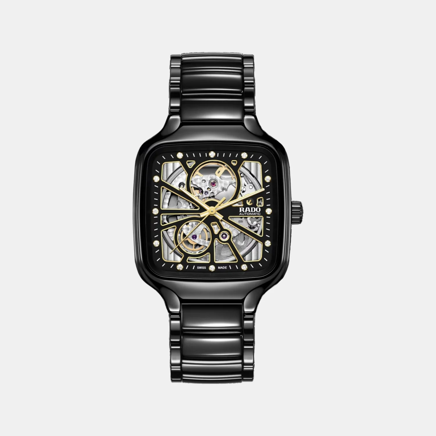True Square Unisex Automatic Black & Yellow Dial Analog Ceramic Watch R27086712 - Image 2