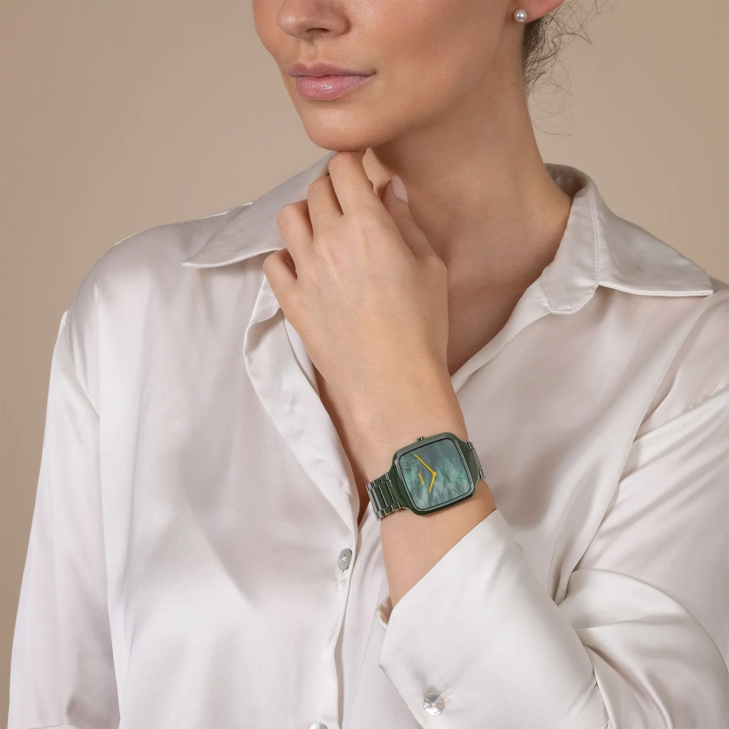 True Square Unisex Quartz Green Dial Analog Stainless Steel Watch R27047902 - Image 7
