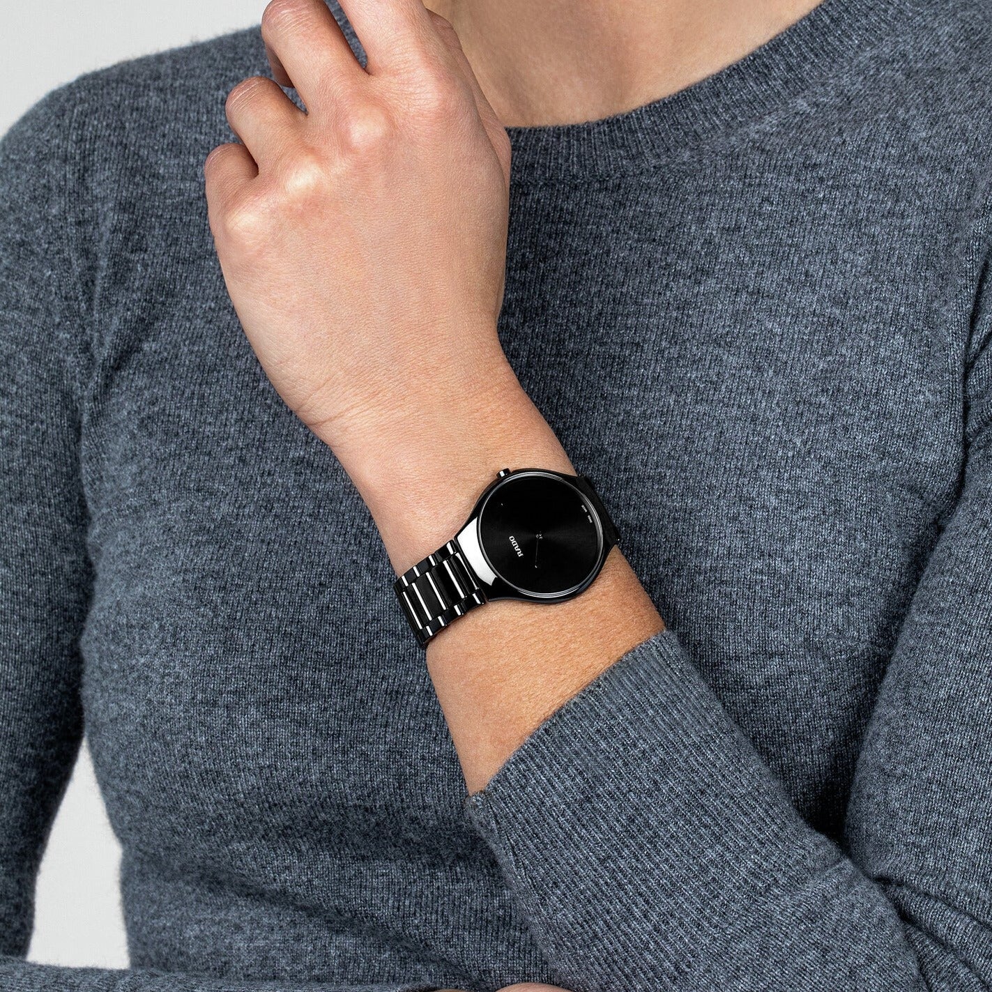 True Thinline Unisex Quartz Black Dial Analog Ceramic Watch R27741182 - Image 3