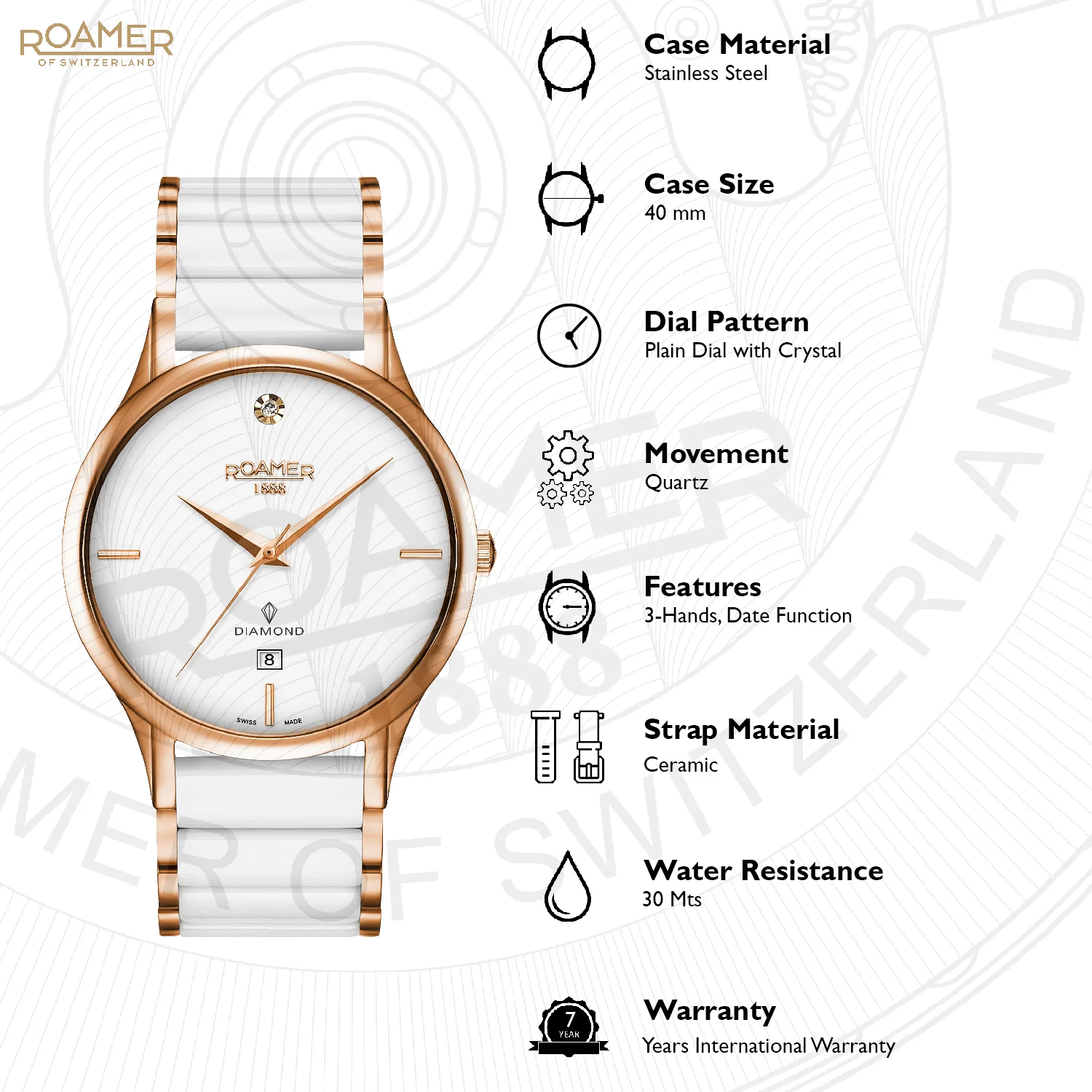 C-Line Men Quartz White Dial Analog Ceramic Watch 657833 49 29 60 - Image 2