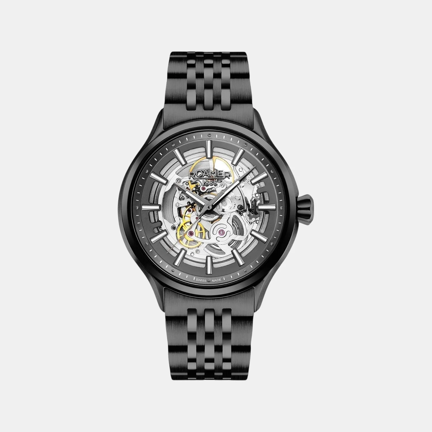 Competence Skeleton Men Quartz Black Dial Analog Stainless Steel Watch 101663 40 55 10N