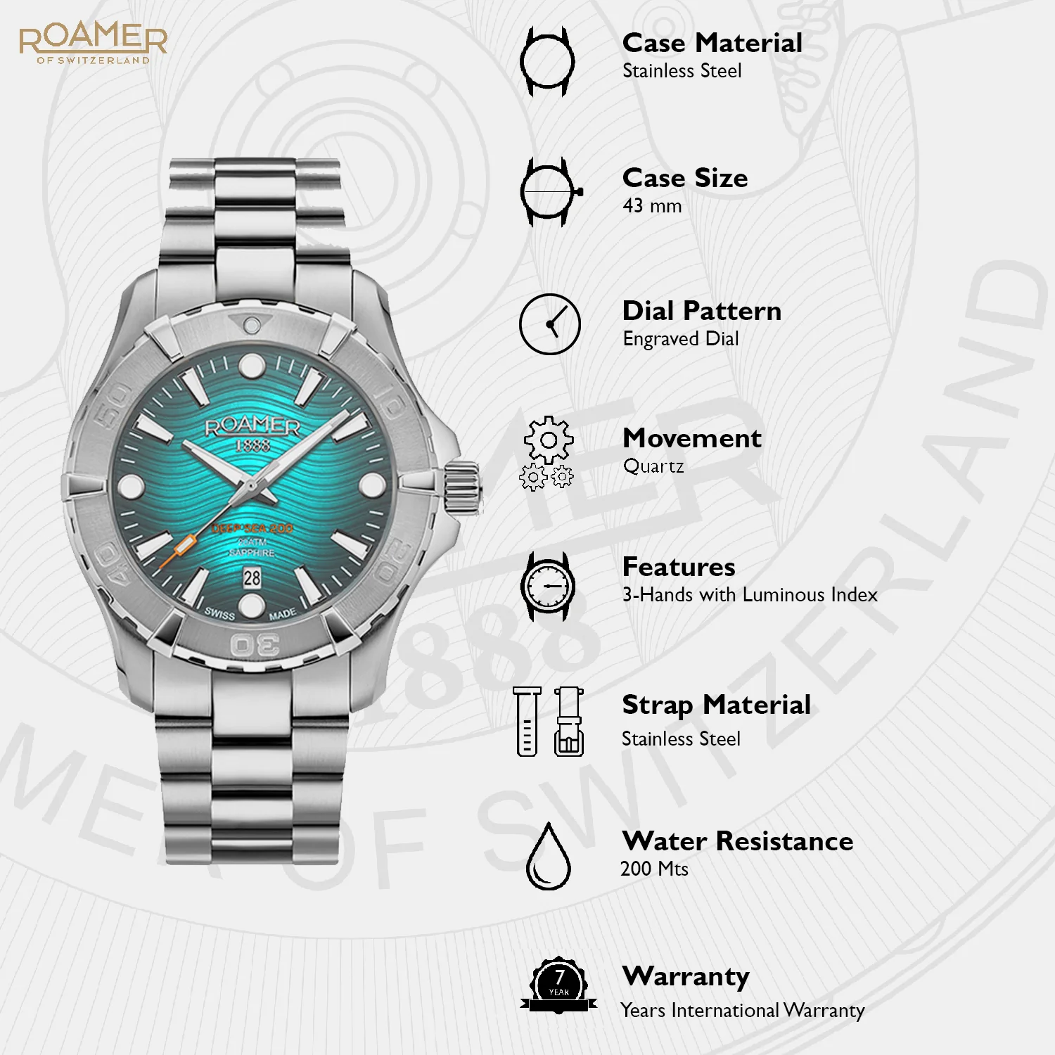 Deep Sea 200 Men Quartz Blue Dial Analog Stainless Steel Watch 860833 41 05 70 - Image 5