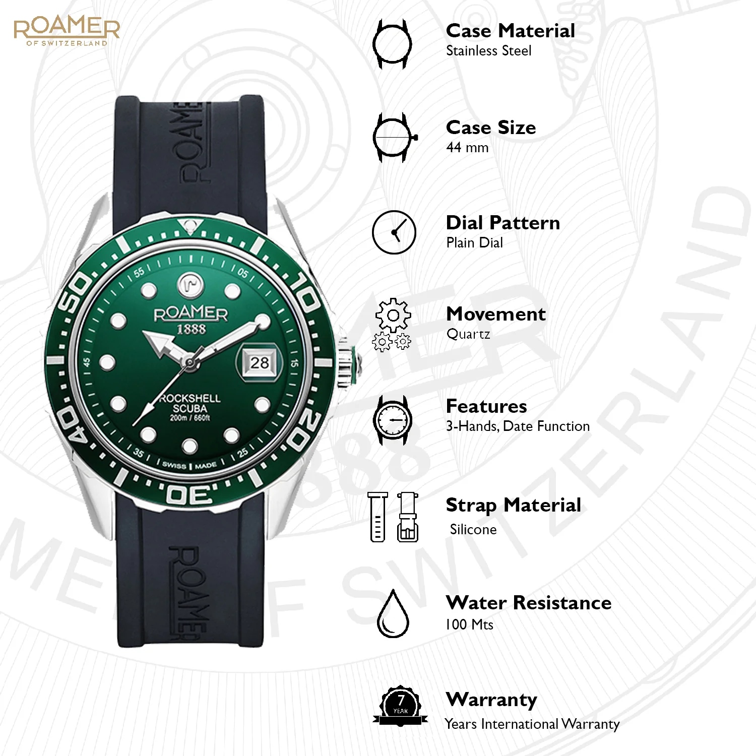 Rockshell Mark III Scuba Men Quartz Green Dial Analog Silicone Watch 867833 41 75 02 - Image 6
