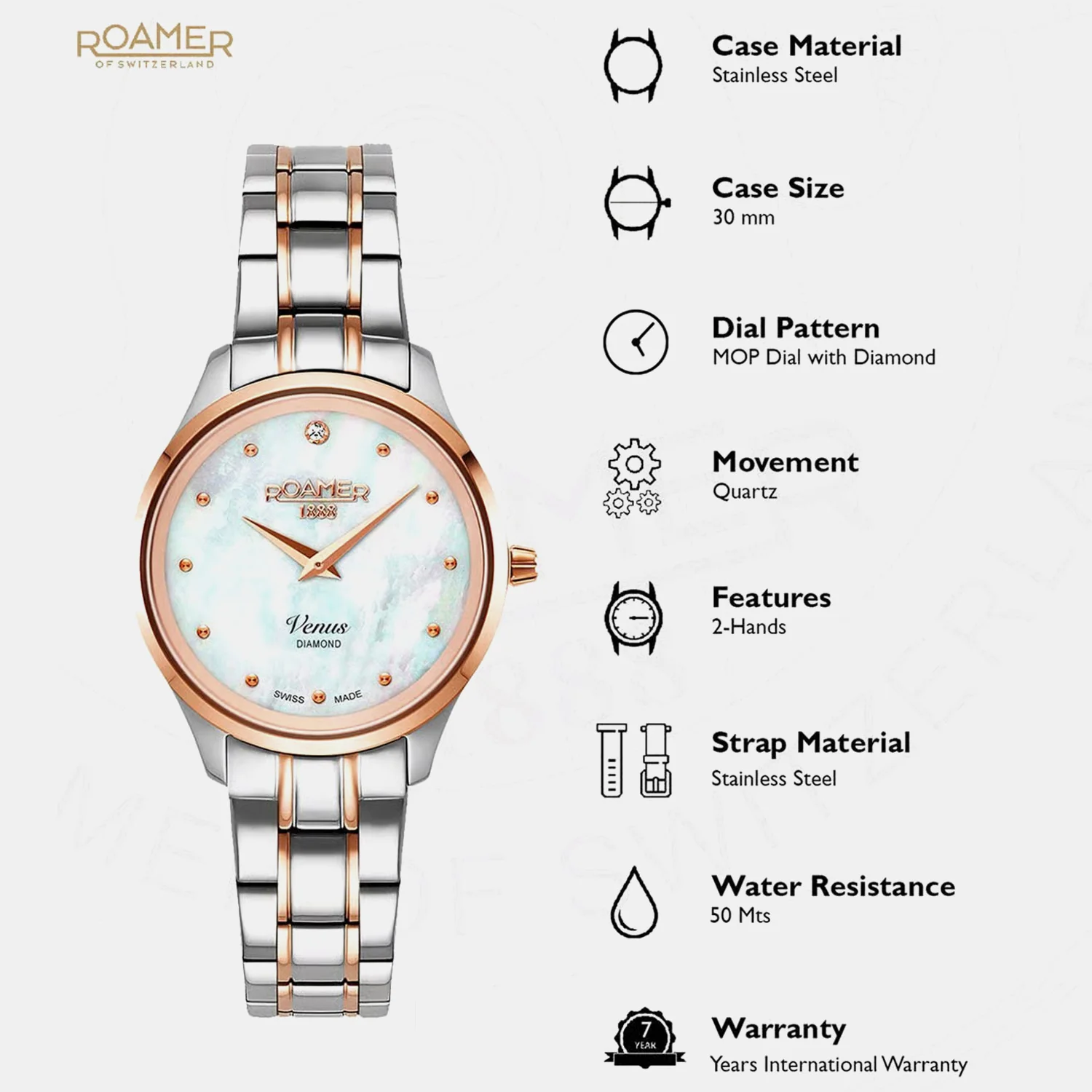 Venus Diamond Women Quartz Blue Dial Analog Stainless Steel Watch 601857 49 89 20 - Image 2