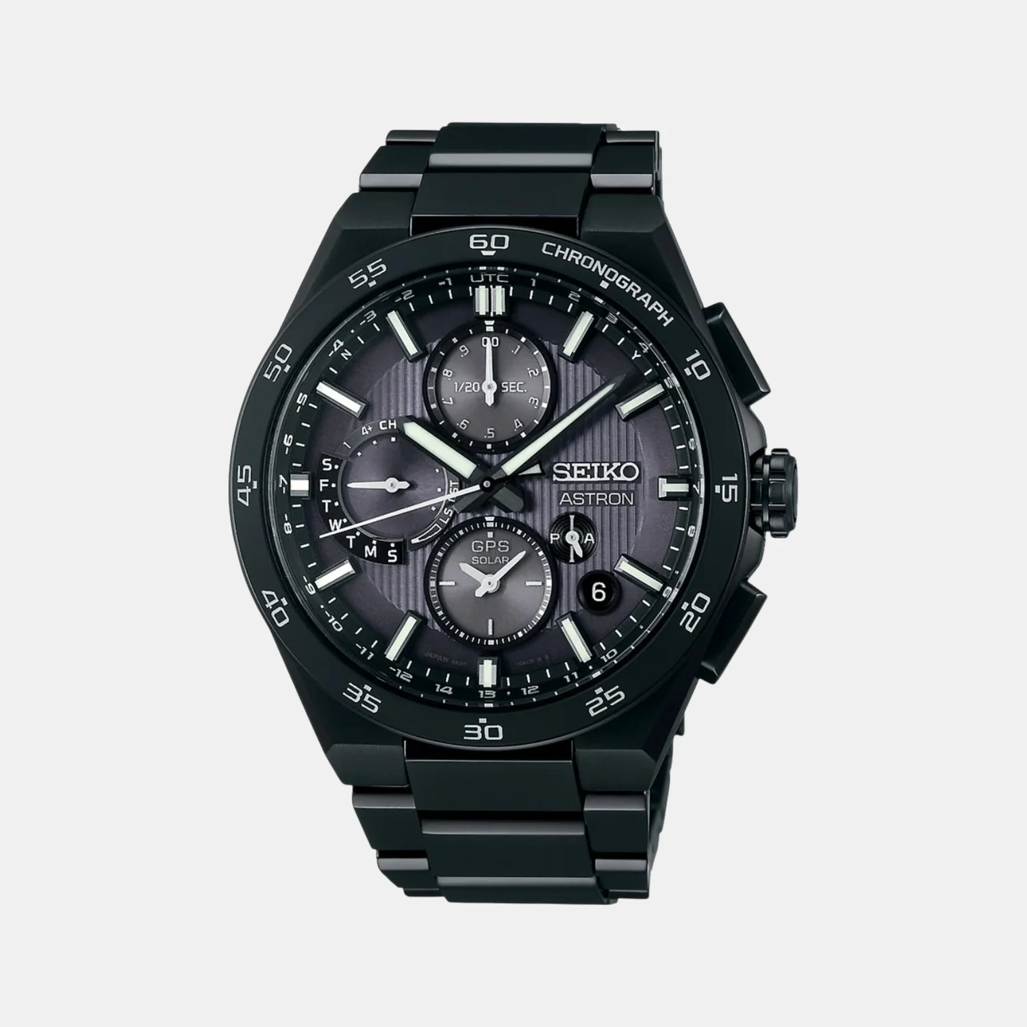 Astron Men Solar Sparkling Blue Dial Chronograph Stainless Steel Watch SSH145J1