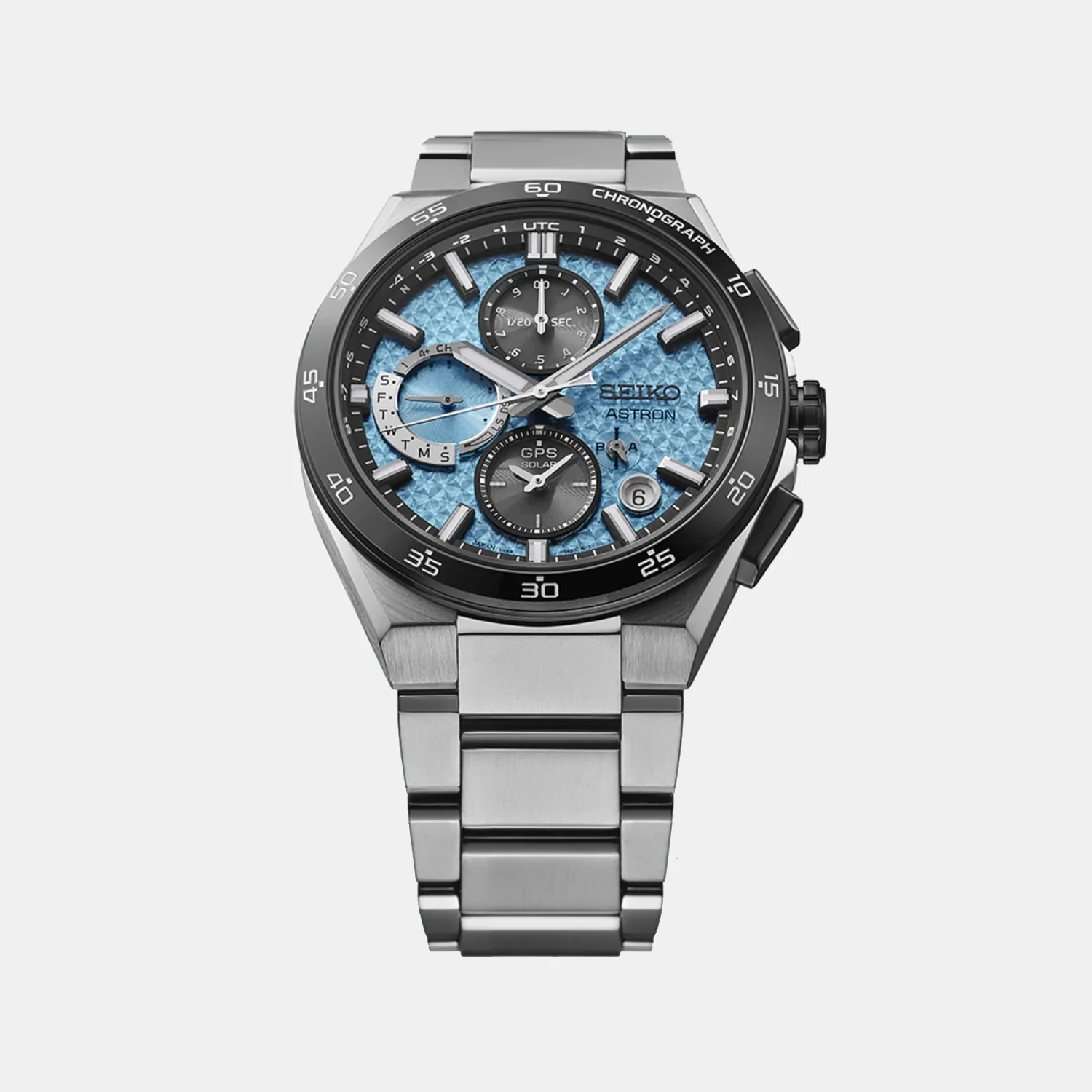 Astron Men Solar Sparkling Blue Dial Chronograph Stainless Steel Watch SSH157J1 - Image 4