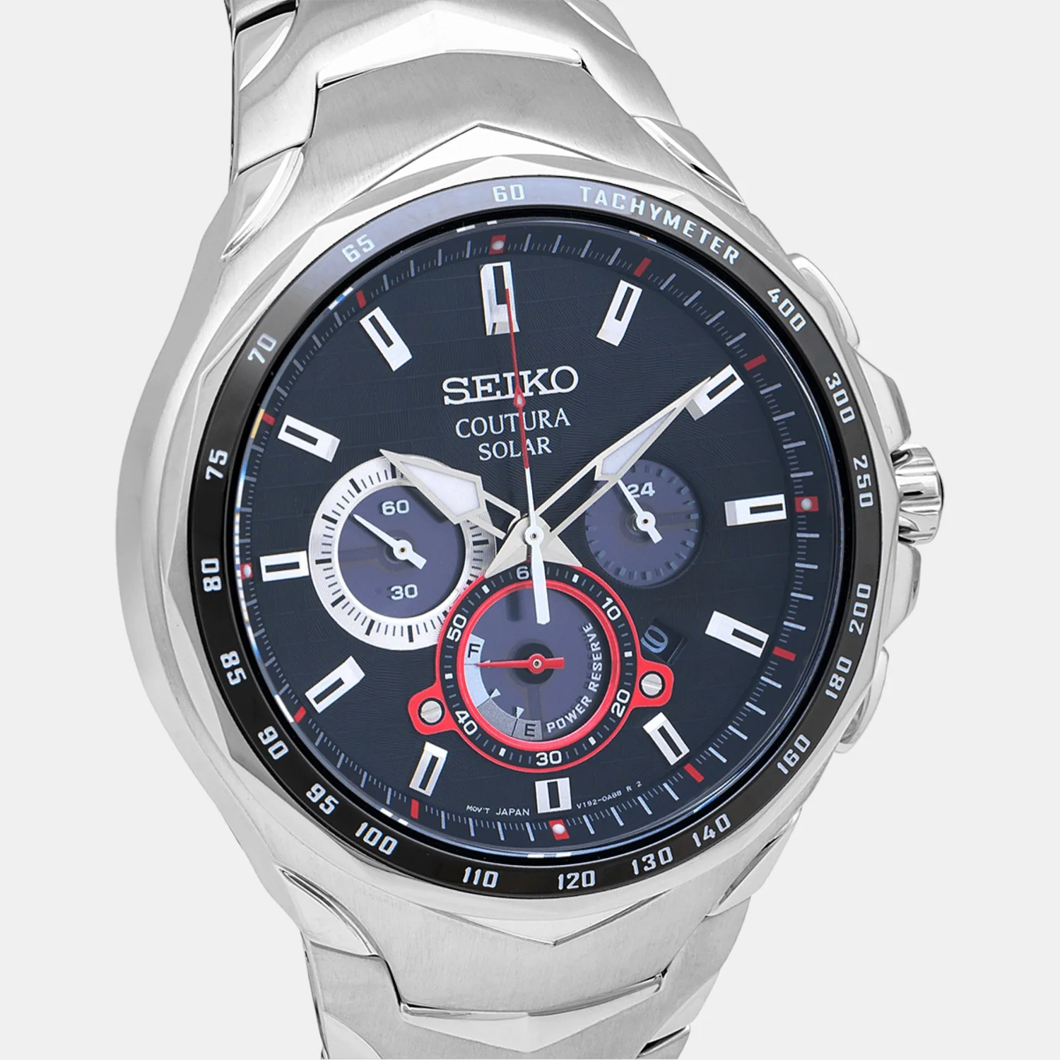 Coutura Men Solar Black Dial Chronograph Stainless Steel Watch SSC743P9 - Image 4