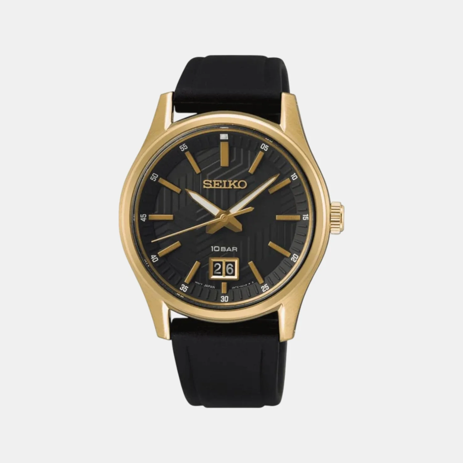 Dress Men Quartz Black Dial Analog Rubber Watch SUR560P1
