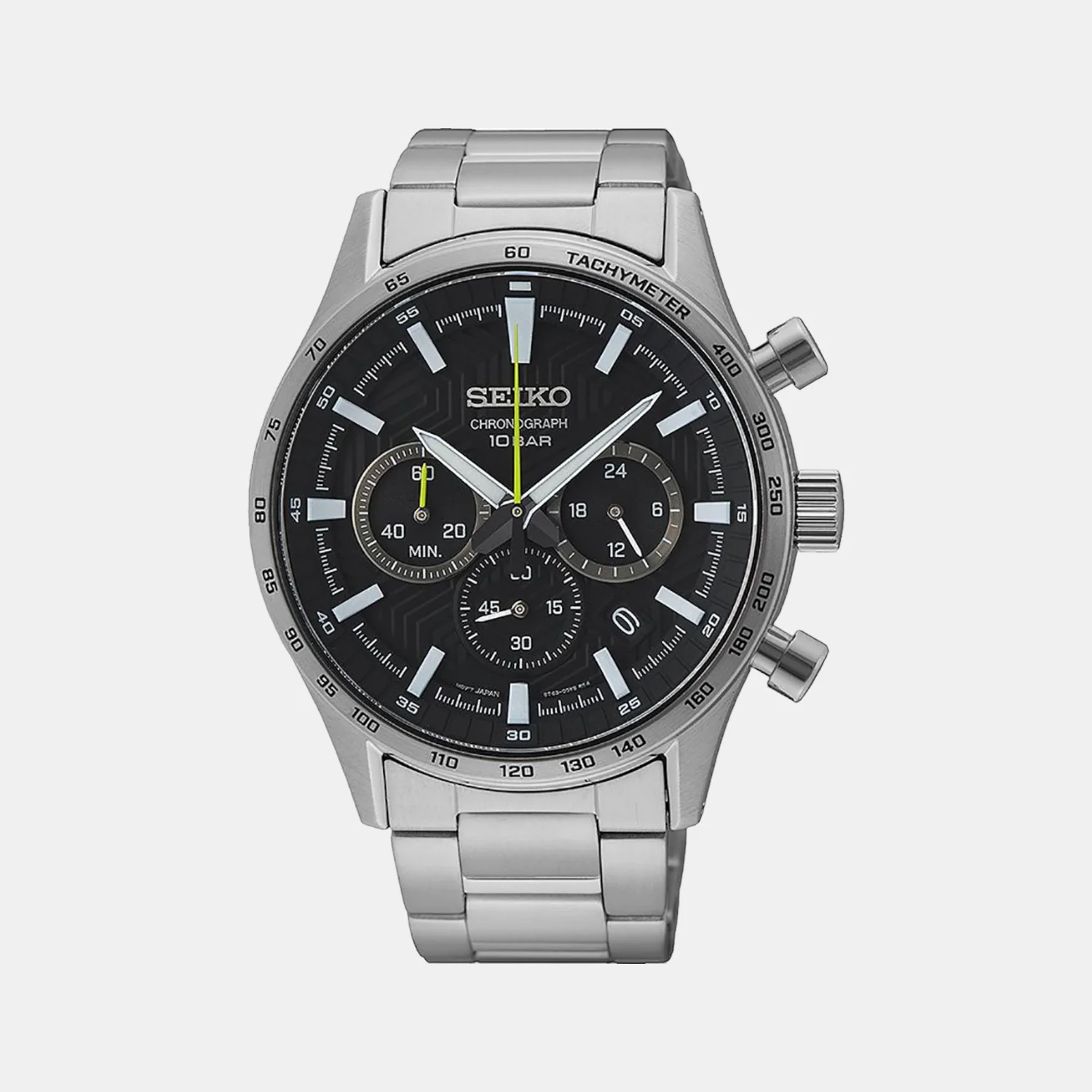 Men Quartz Black Dial Chronograph Stainless Steel Watch SSB413P1