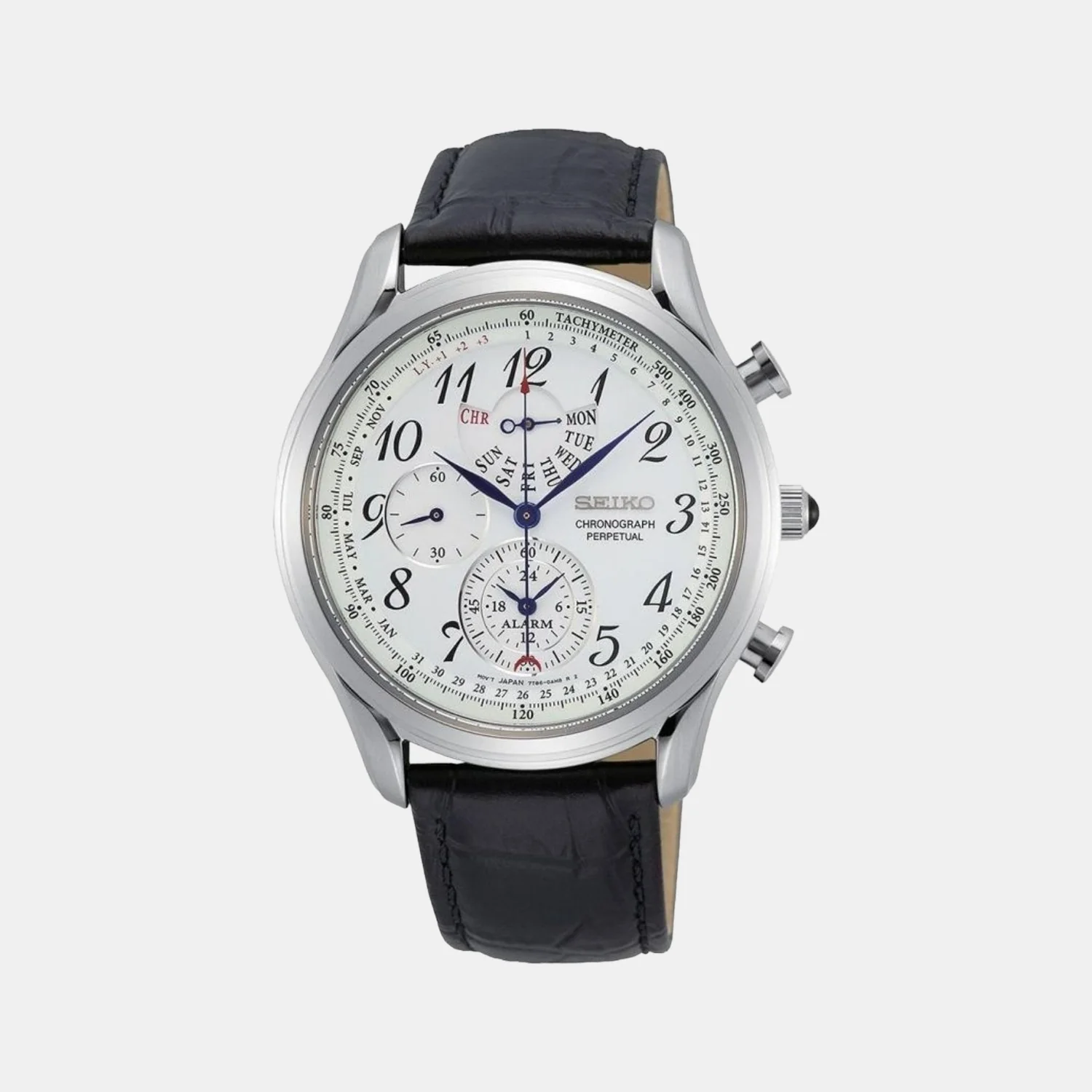 Men Quartz White Dial Chronograph Leather Watch SPC253P1