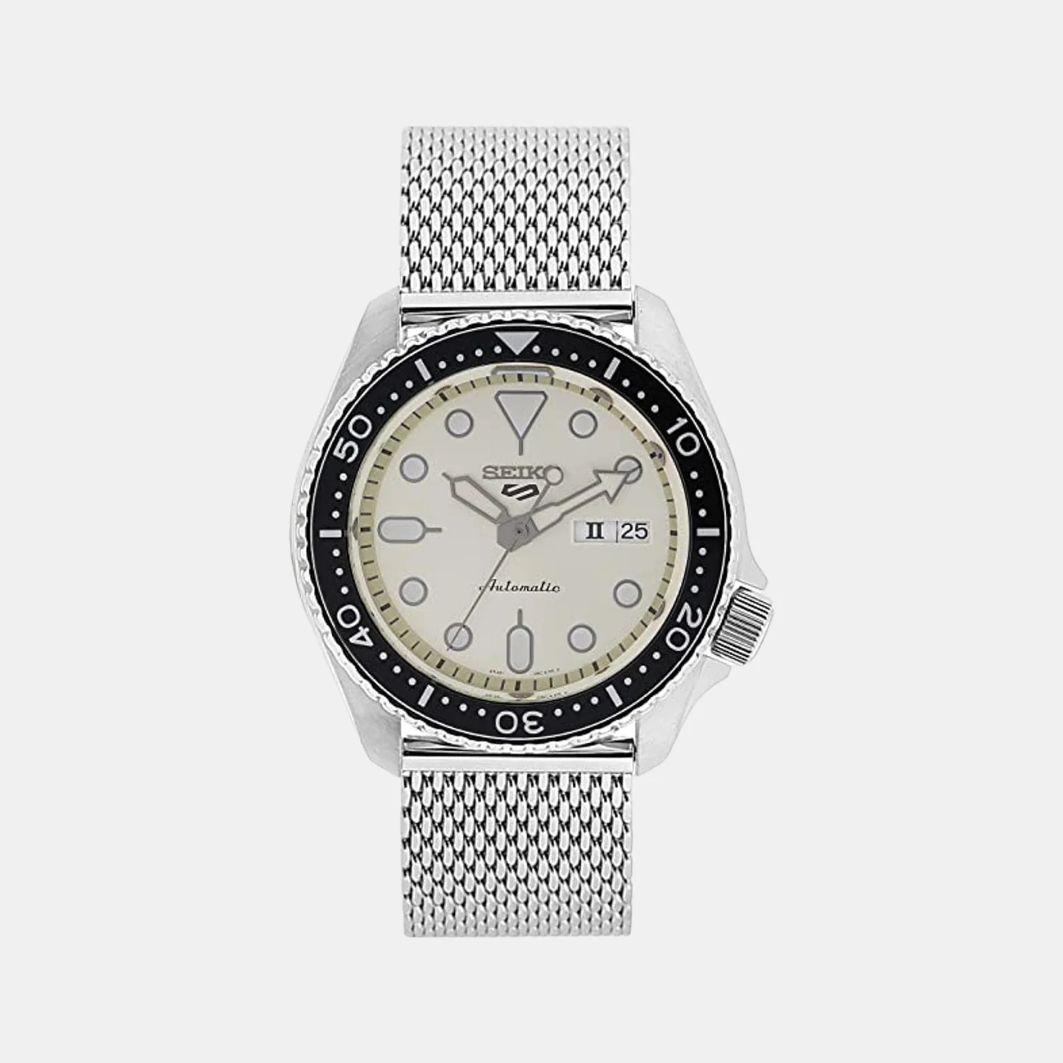 New 5 Sports Men Automatic Cream Dial Analog Stainless Steel Watch SRPE75K1