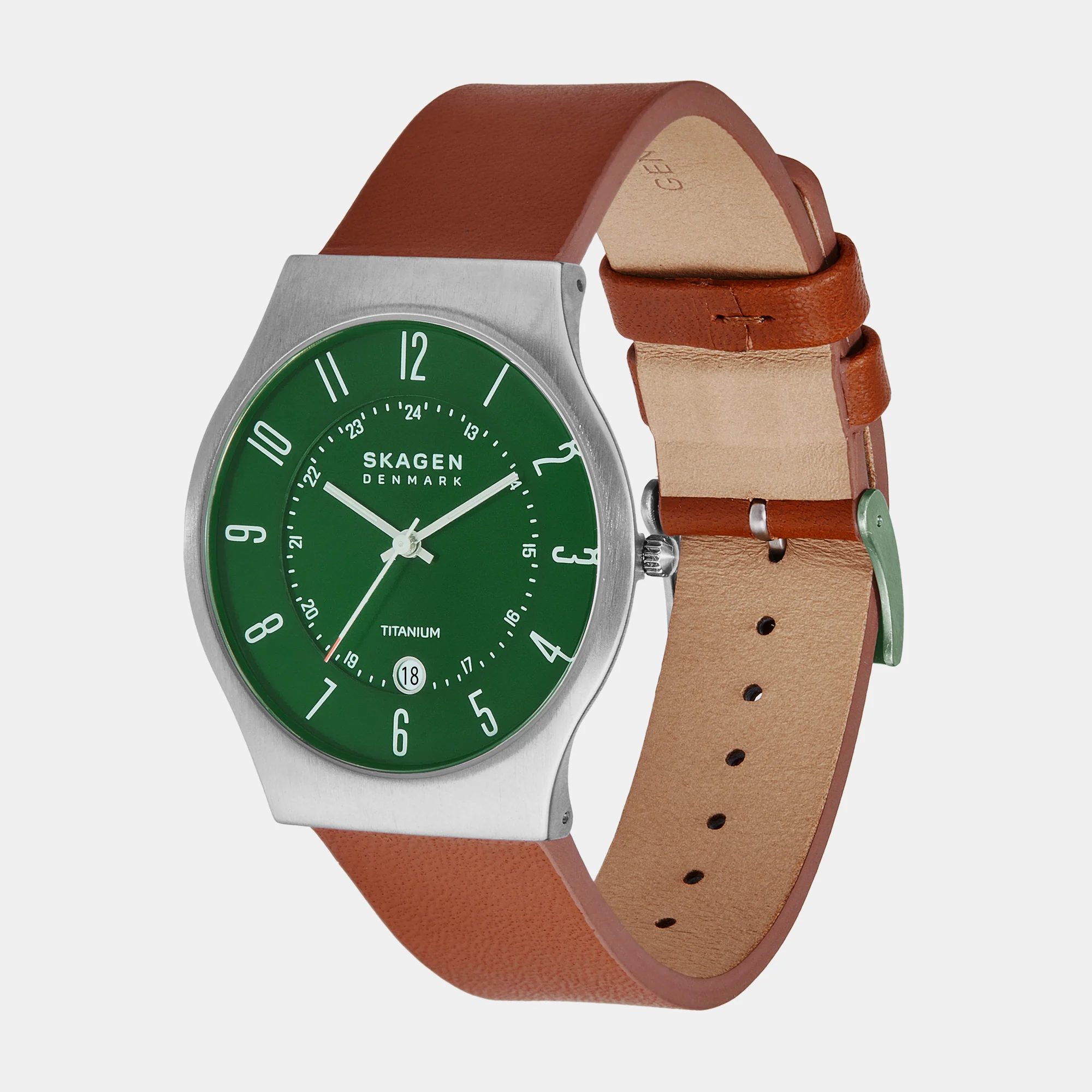Men Quartz Green Dial Analog Leather Watch SKW6908 - Image 3