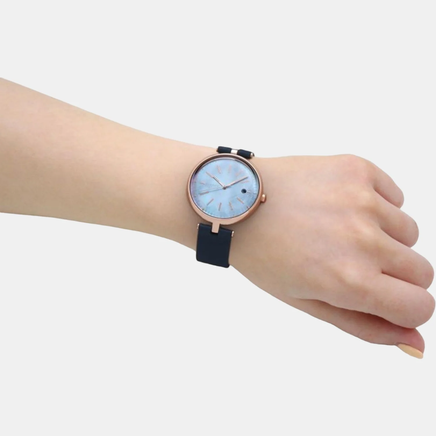 Women Solar Mother Of Pearl Dial Analog Leather Watch SKW2981 - Image 4