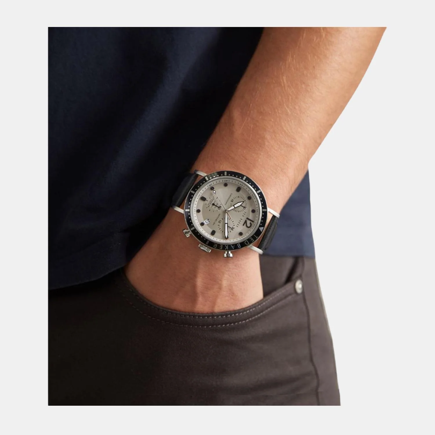 Men Quartz Beige Dial Chronograph Leather Watch BKPMRS205 - Image 3