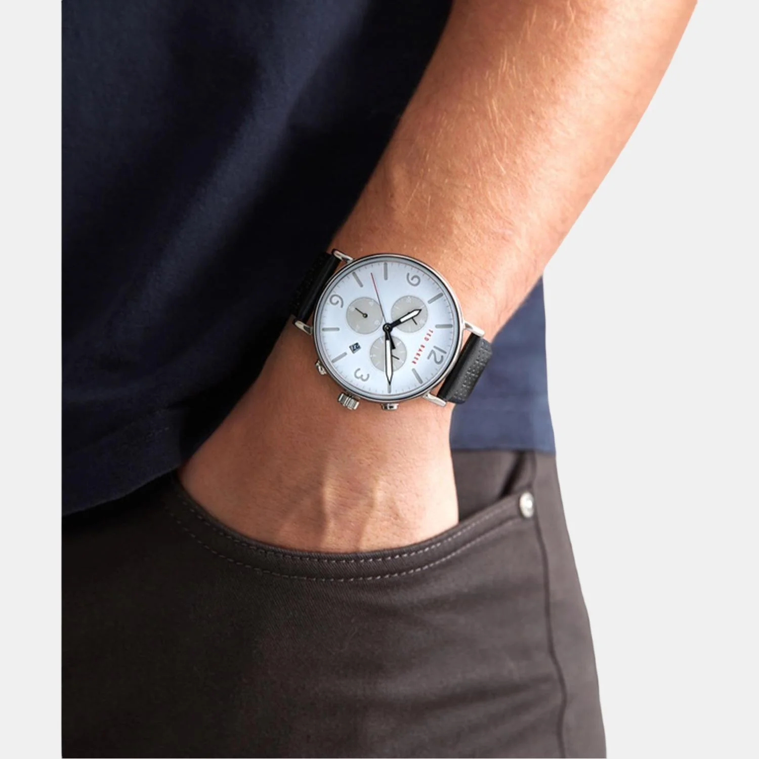 Men Quartz White Dial Chronograph Leather Watch BKPBAS203 - Image 4