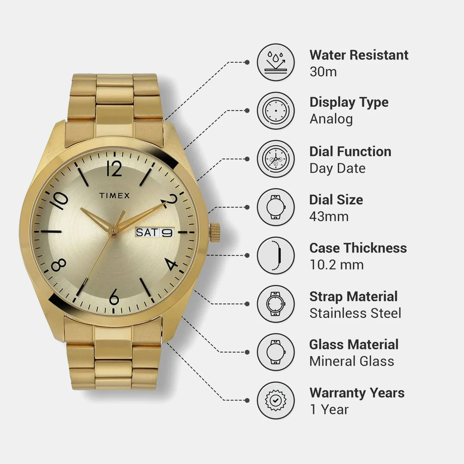 Classics Men Quartz Champagne Dial Analog Stainless Steel Watch TWTG10403 - Image 6