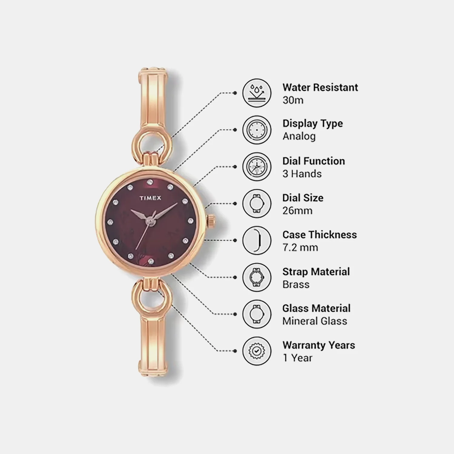 Classics Women Quartz Maroon Dial Analog Brass Watch TWEL11437 - Image 3