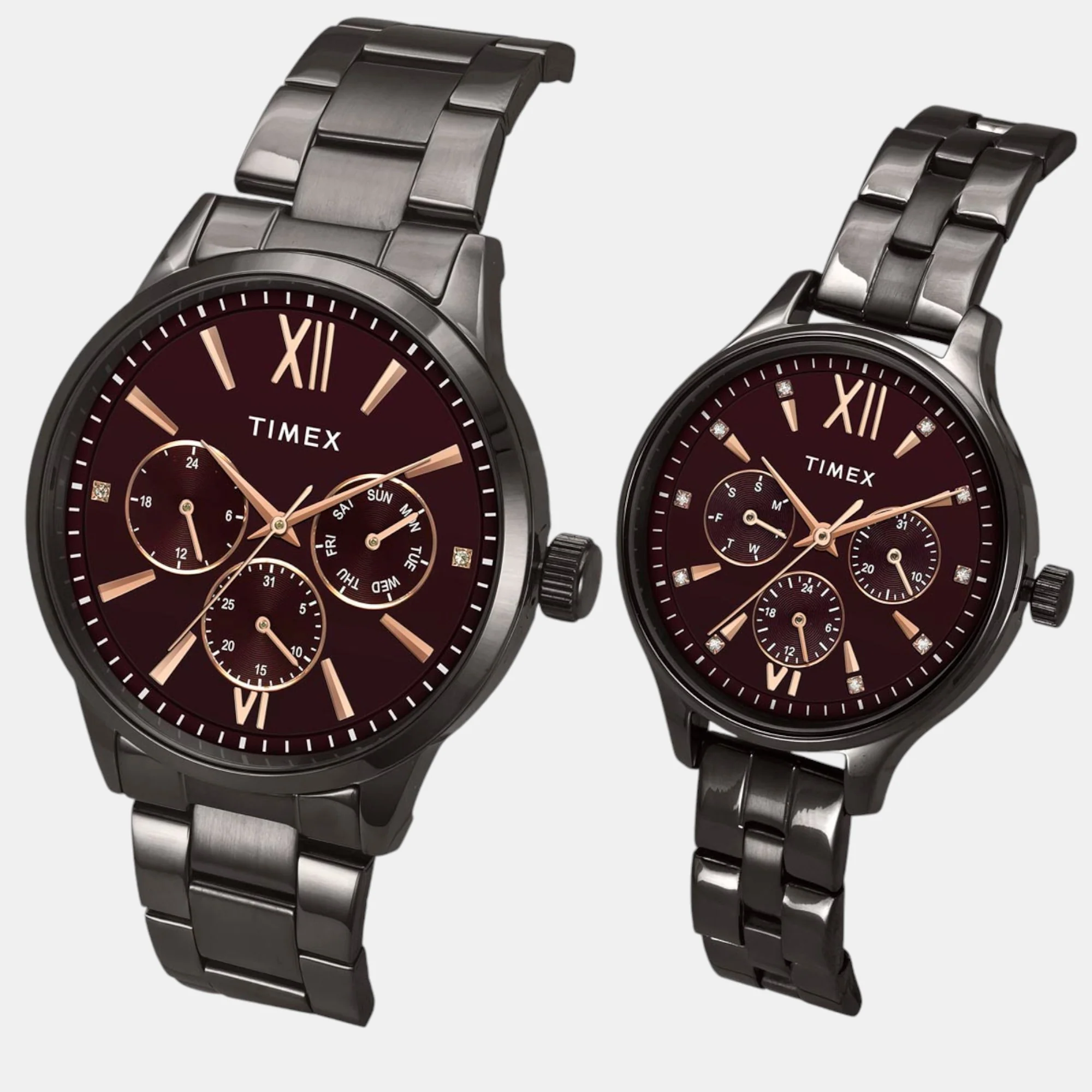 Fashion Couple Quartz Burgundy Dial Multi-Function Stainless Steel Watch TW00PR314 - Image 2