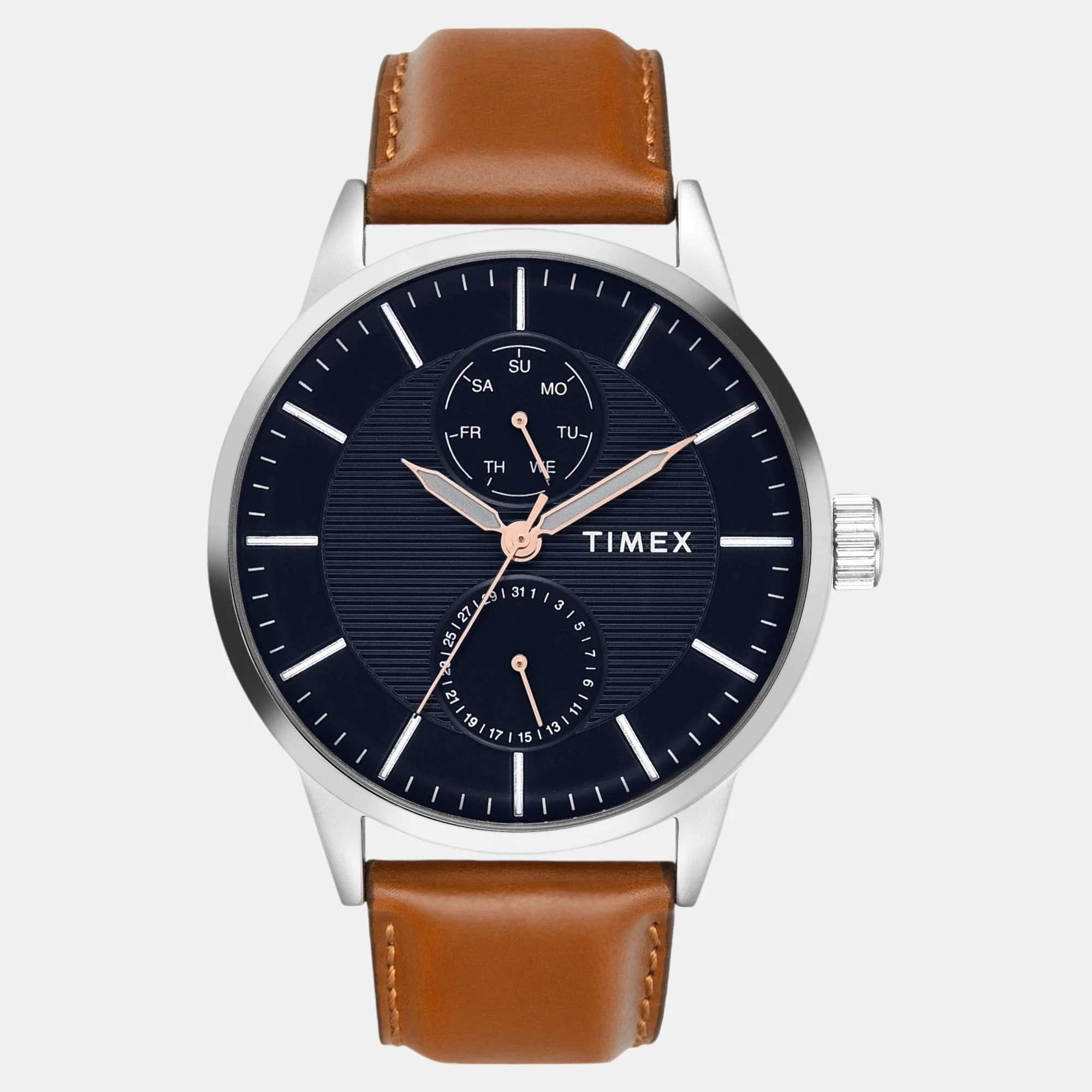 Fashion Men Quartz Blue Dial Multi-Function Leather Watch TWEG19912