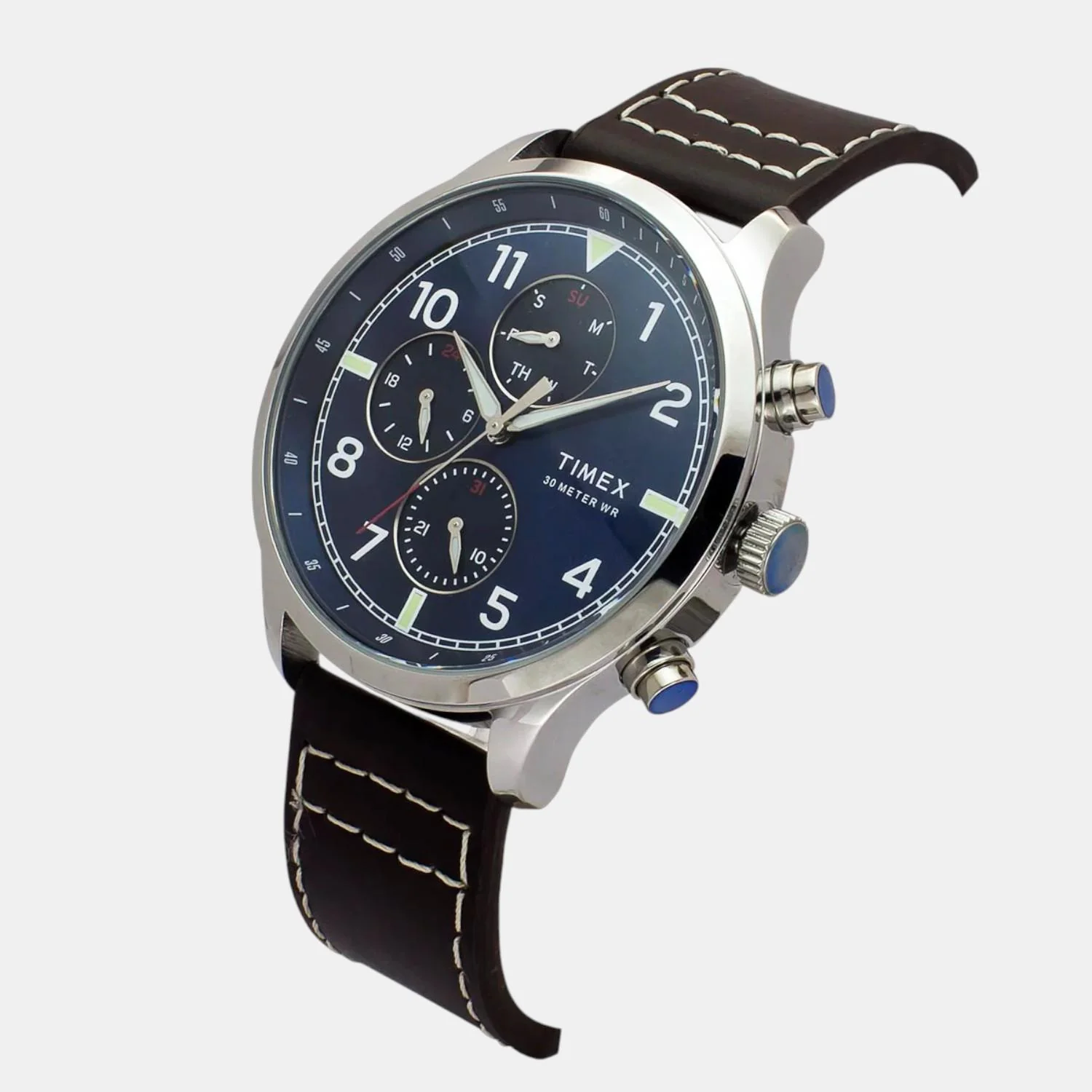 Fashion Men Quartz Blue Dial Multi-Function Leather Watch TWEG23901 - Image 3
