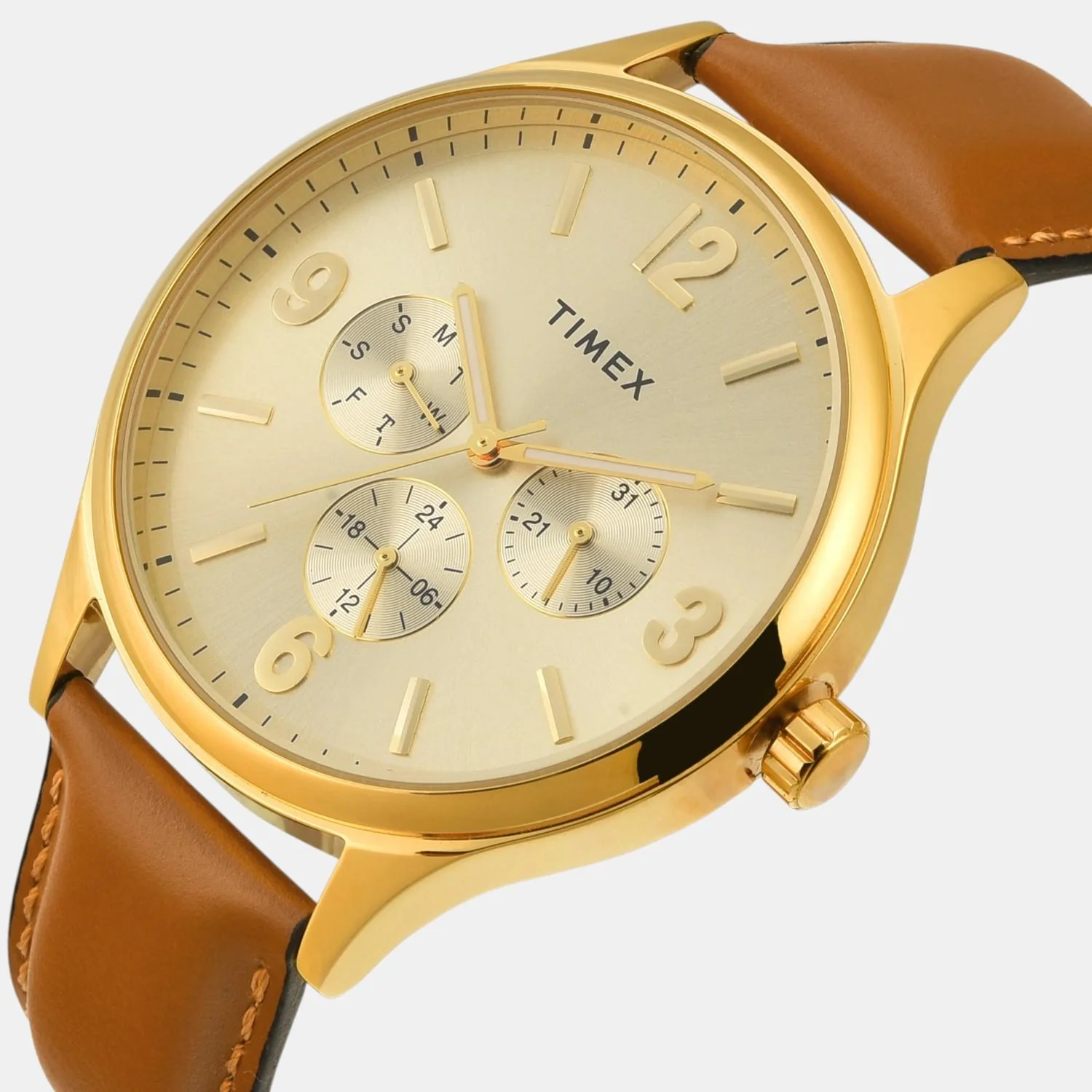 Fashion Men Quartz Champagne Dial Multi-Function Leather Watch TWEG18439 - Image 2
