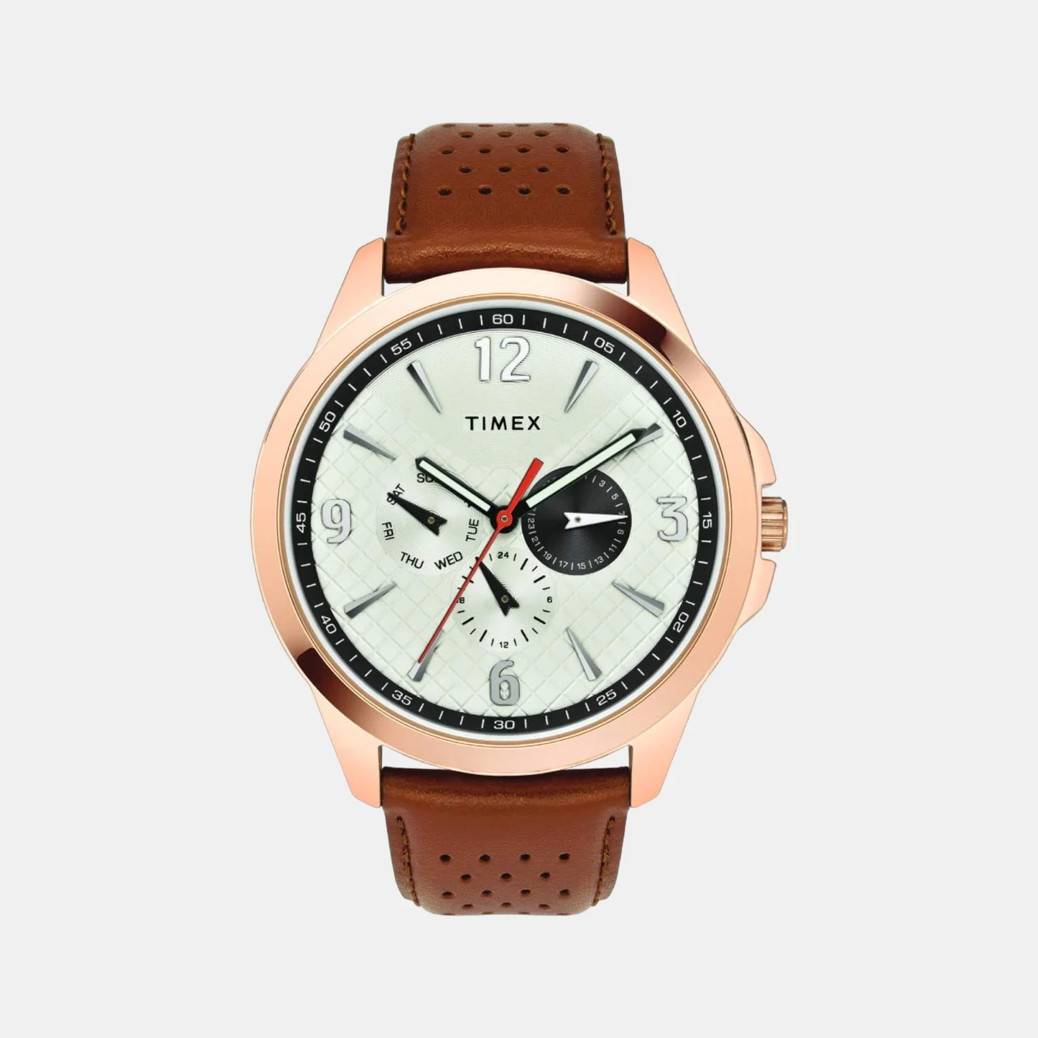 Fashion Men Quartz Silver Dial Chronograph Leather Watch TWEG16519