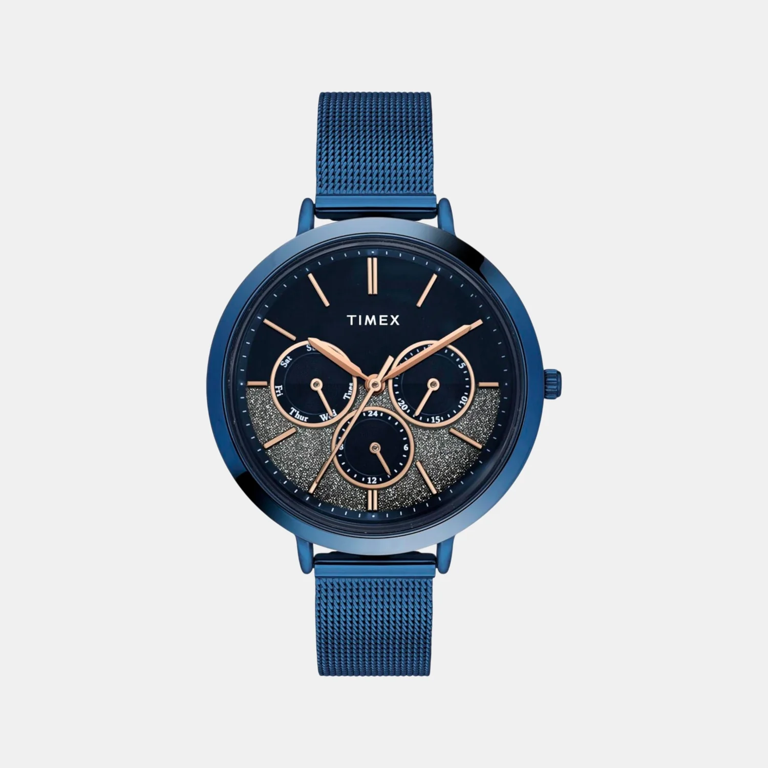 Fashion Women Quartz Blue Dial Multi-Function Mesh Watch TWEL14508