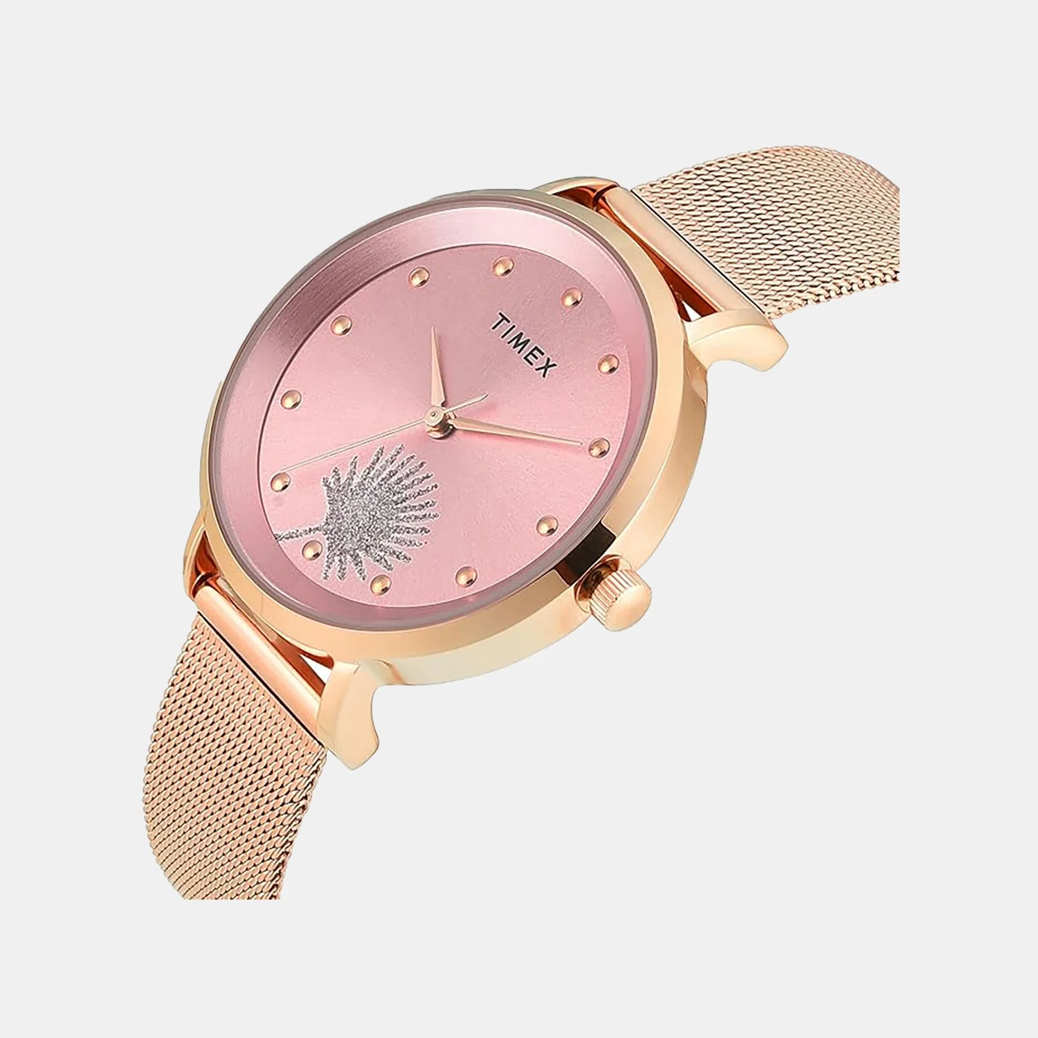 Fashion Women Quartz Pink Dial Analog Mesh Watch TWEL12924 - Image 2