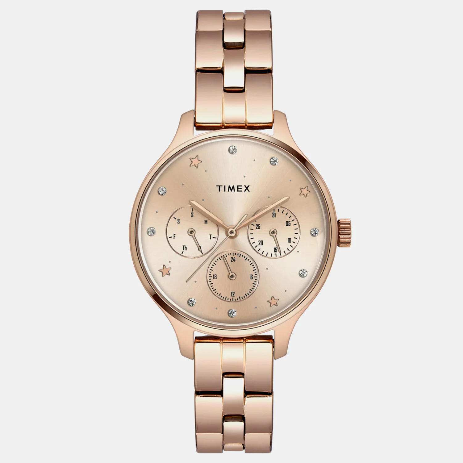 Fashion Women Quartz Rose Gold Dial Chronograph Brass Watch TWEL14814 - Image 6