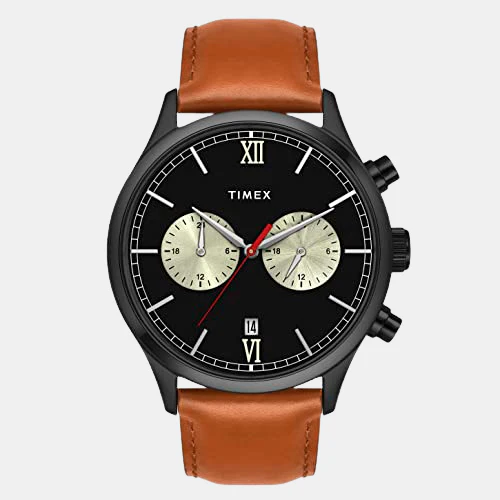 Men Quartz Black Dial Chronograph Leather Watch TWEG19808 - Image 2