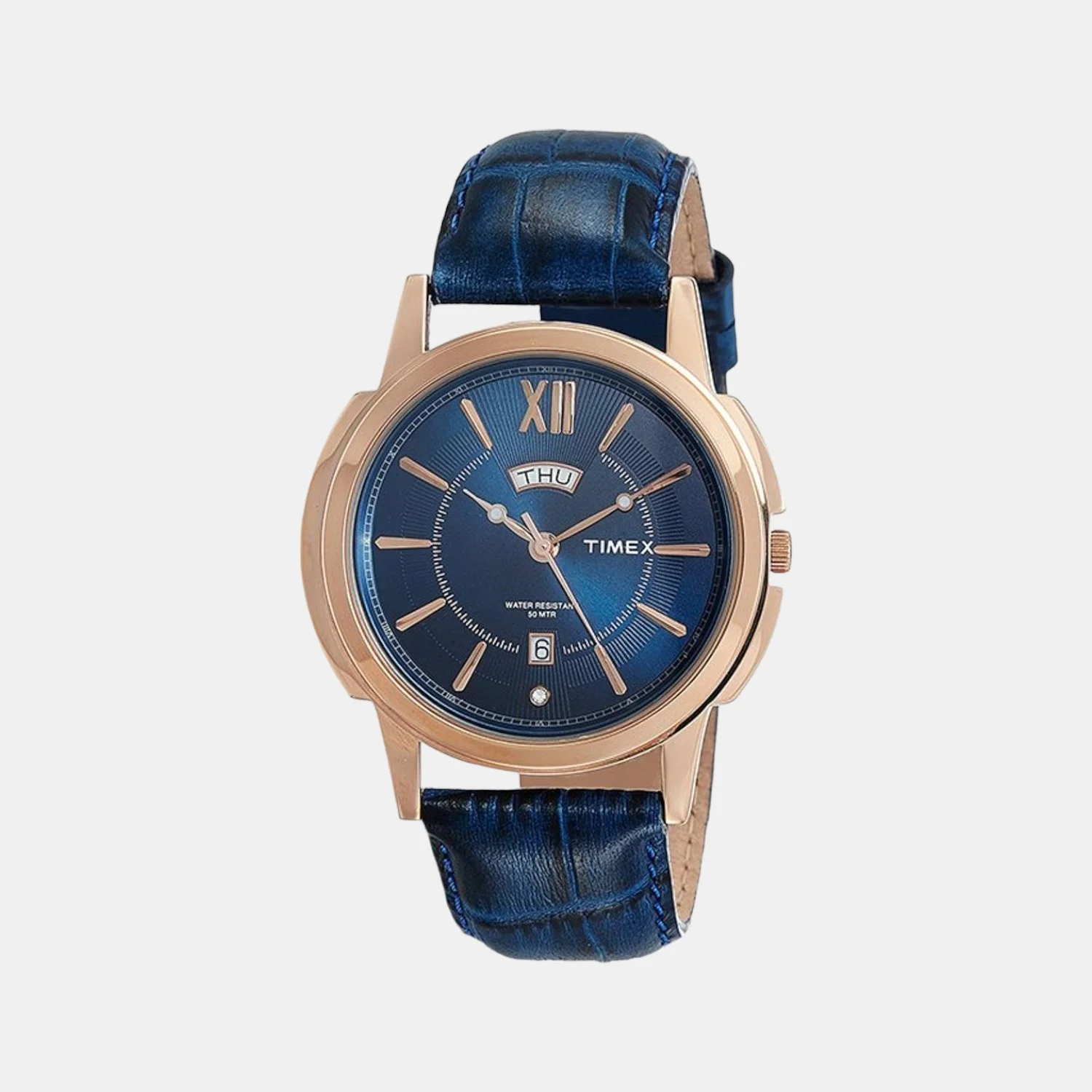 Men Quartz Blue Dial Analog Leather Watch TW000U310