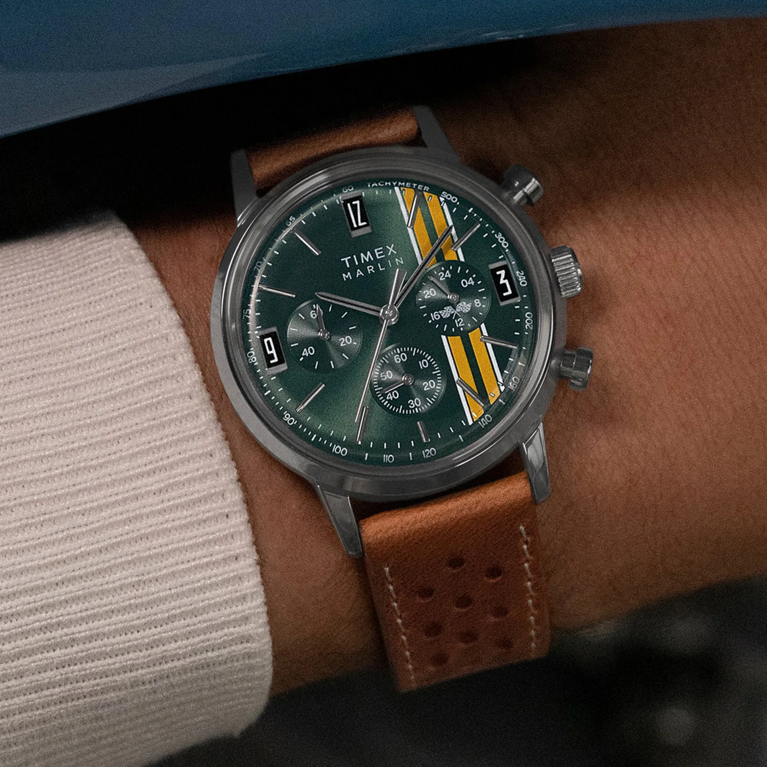 Men Quartz Green Dial Analog Leather Watch TW2W99100UJ - Image 5
