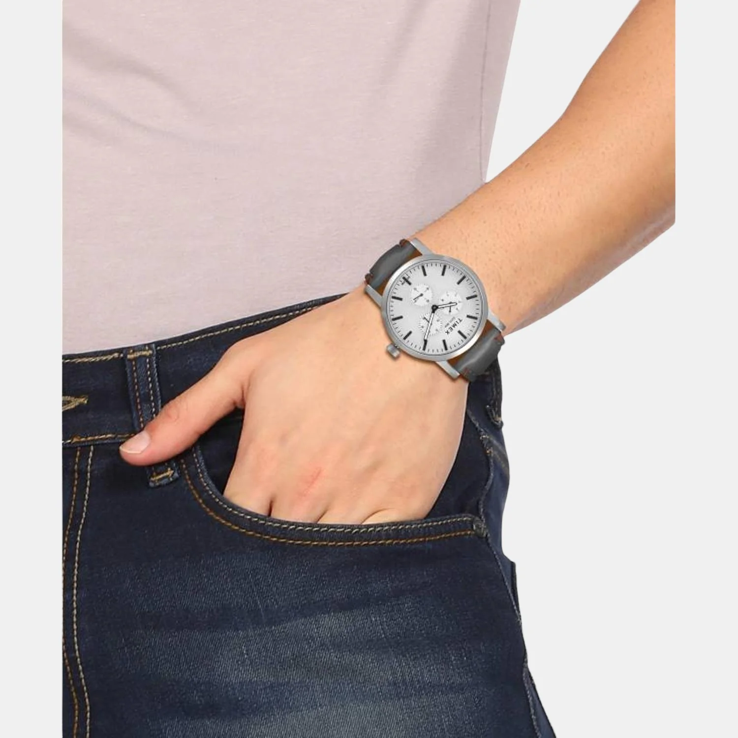 Men Quartz Grey Dial Analog Leather Watch TWEG16609 - Image 5