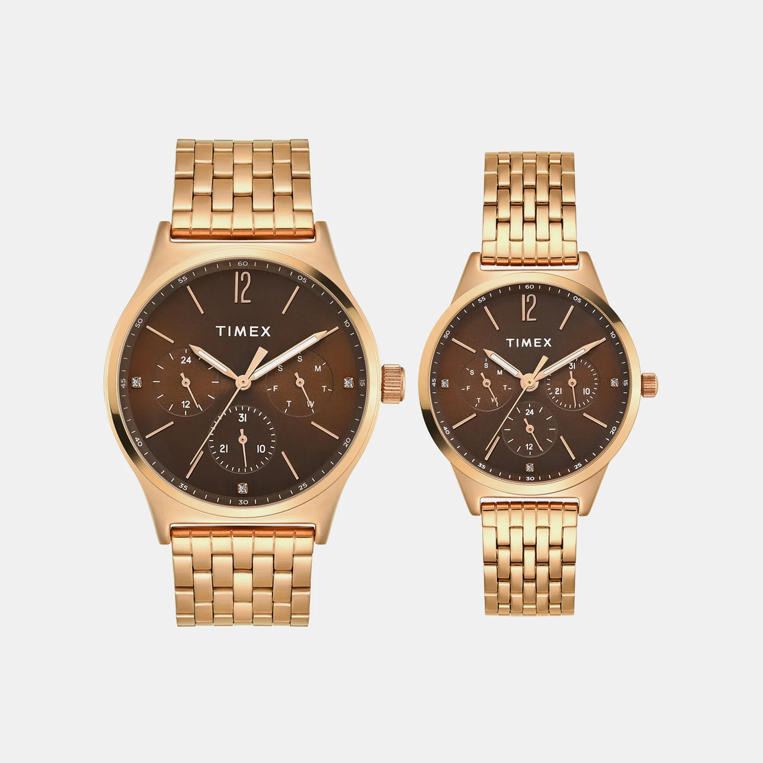 Trendline Couple Quartz Brown Dial Multi-Function Stainless Steel Watch TW00PR349