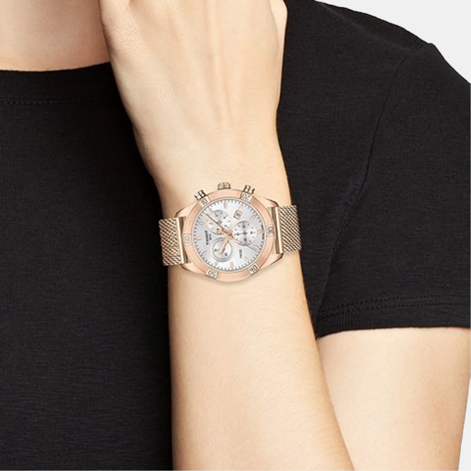 PR 100 Women Quartz Silver Dial Chronograph Mesh Watch T1019173303100 - Image 4