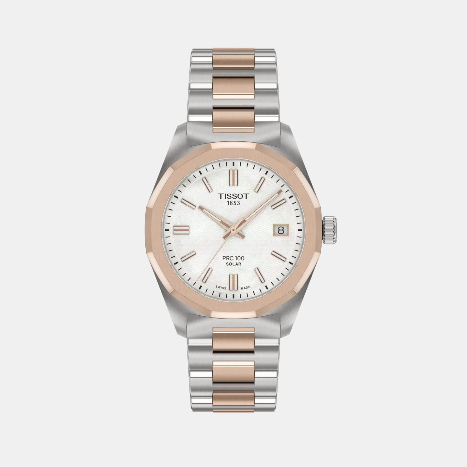 PRC 100 Solar Women White Mother Of Pearl Dial Analog Stainless Steel Watch T1518222211100