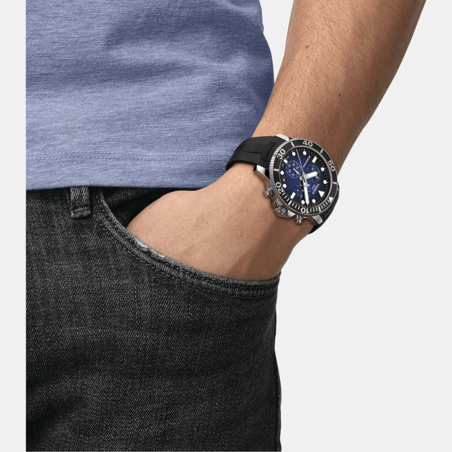 Seastar 1000 Men Quartz Graded Blue-Black Dial Chronograph Rubber Watch T1204171704100 - Image 3