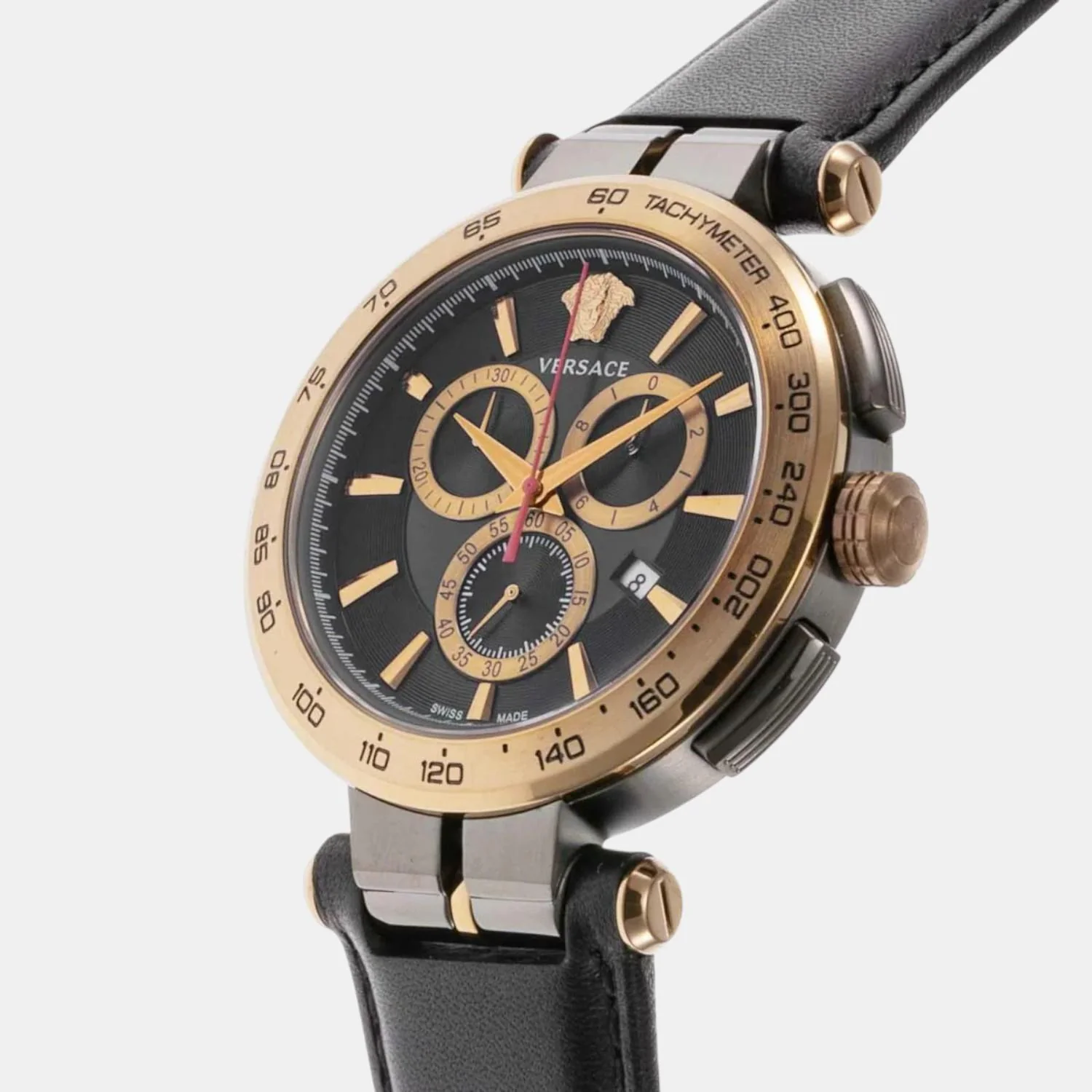Aion Men Quartz Black Dial Chronograph Leather Watch VE6CA0323 - Image 2