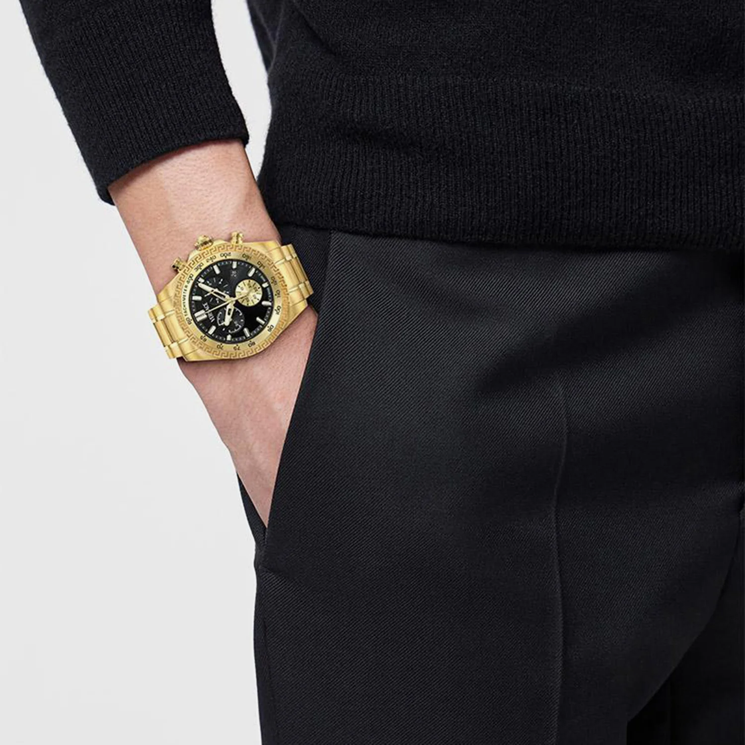 Men Quartz Black Dial Chronograph Stainless Steel Watch VE9K00524 - Image 3