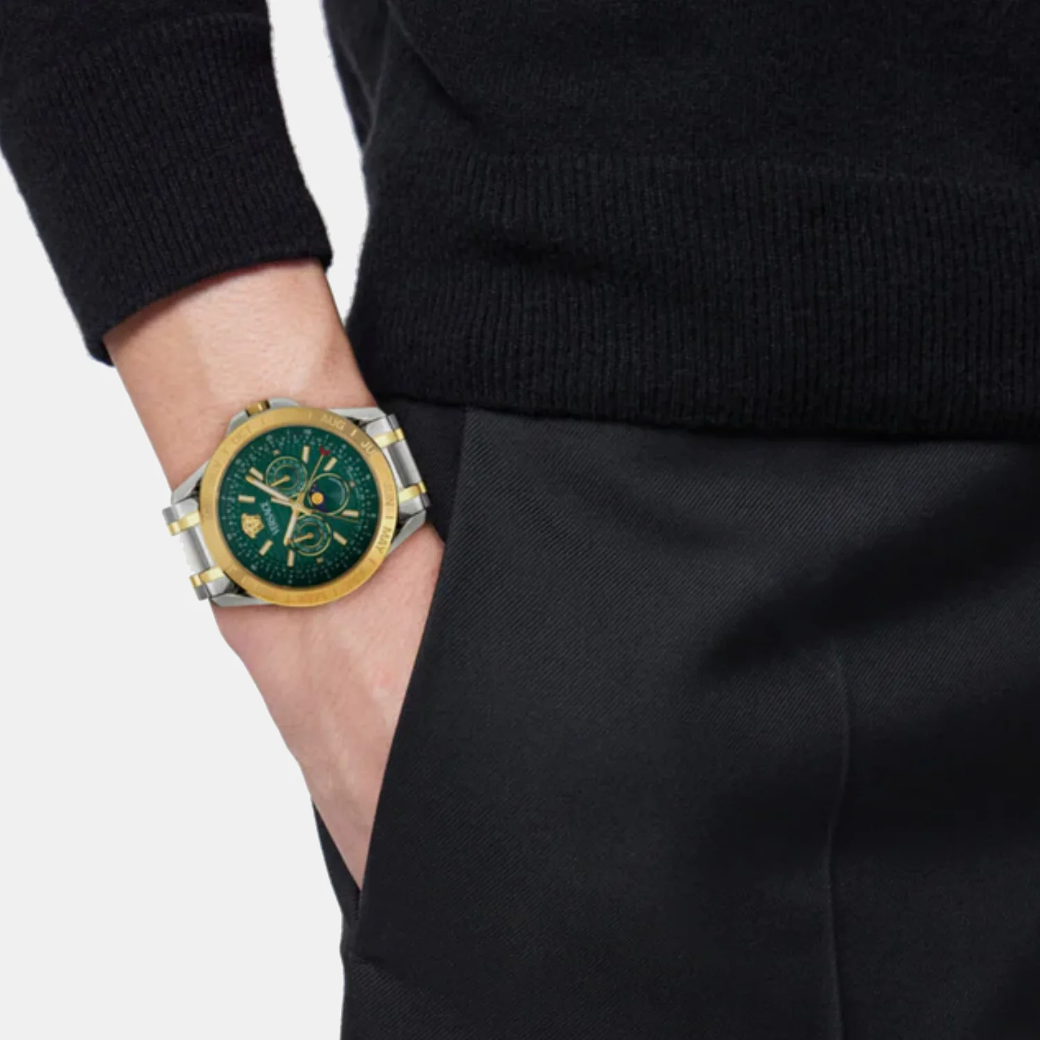 V-Galaxy Moonphase Men Quartz Green Dial Multi-Function Stainless Steel Watch VE0K00325 - Image 4